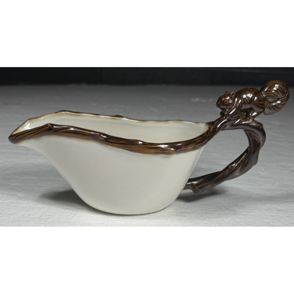 Pottery Barn Squirrel on Branch Gravy Boat Sauce Salad Dressing Dish Fall Rare🦩